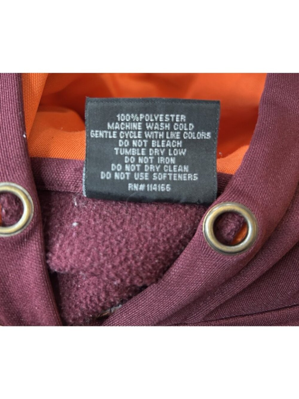 Virginia Tech Hokies Hoodie Sz Large Maroon Orange White VT Pullover Sweatshirt - Picture 5 of 5